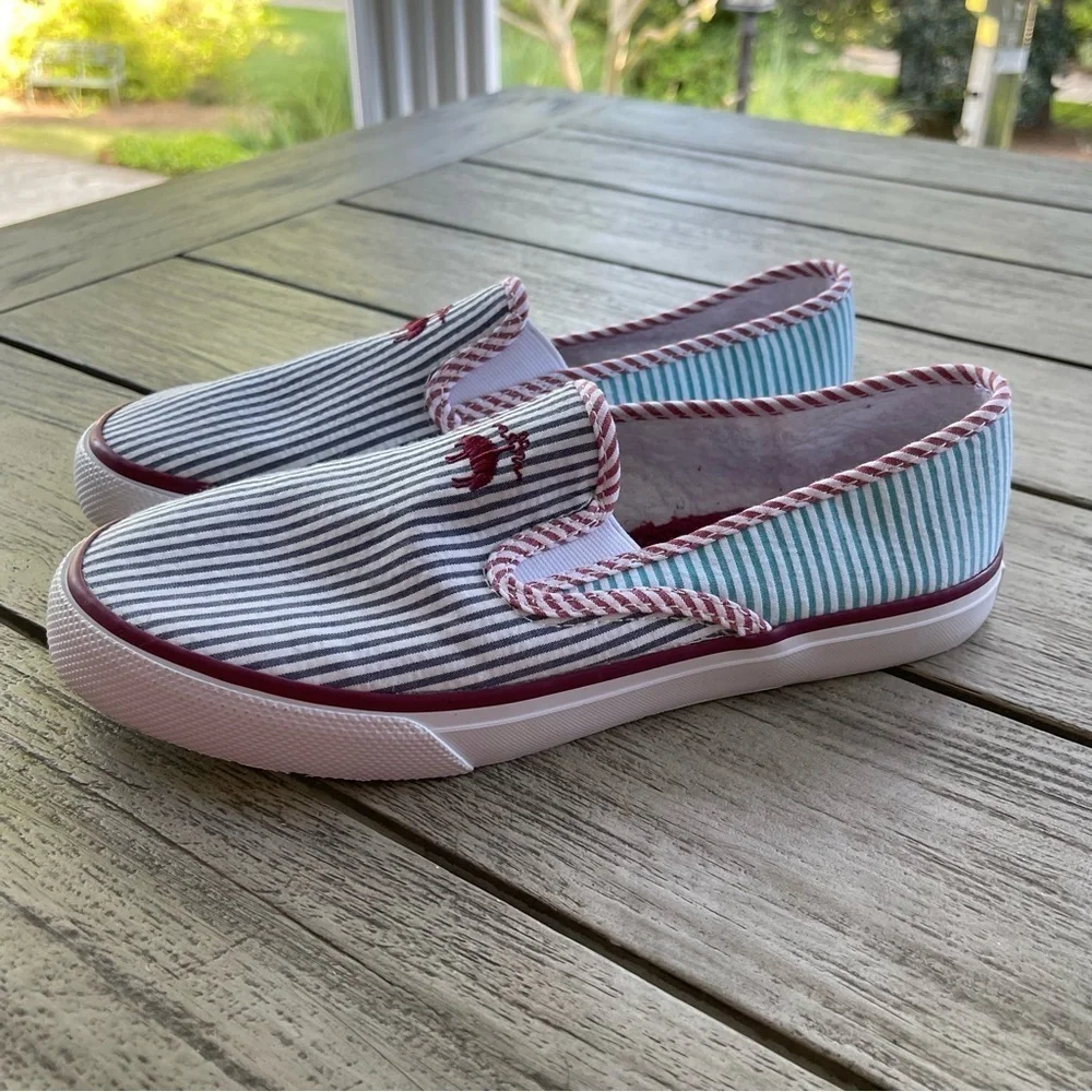 Brooks Brothers + Sperry Striped Slip-On Shoes with Logo Mens 8 Womens 9.5
